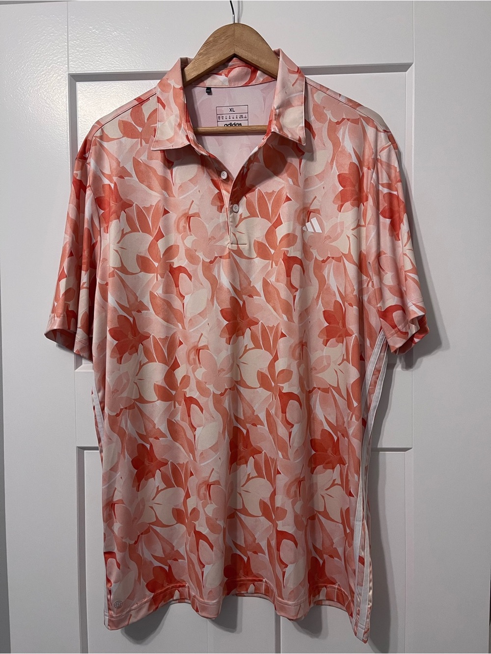 adidas Men’s Coral and Cream Floral Golf Polo